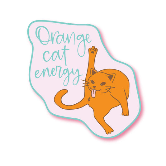 Orange Cat Energy Vinyl Waterproof Sticker